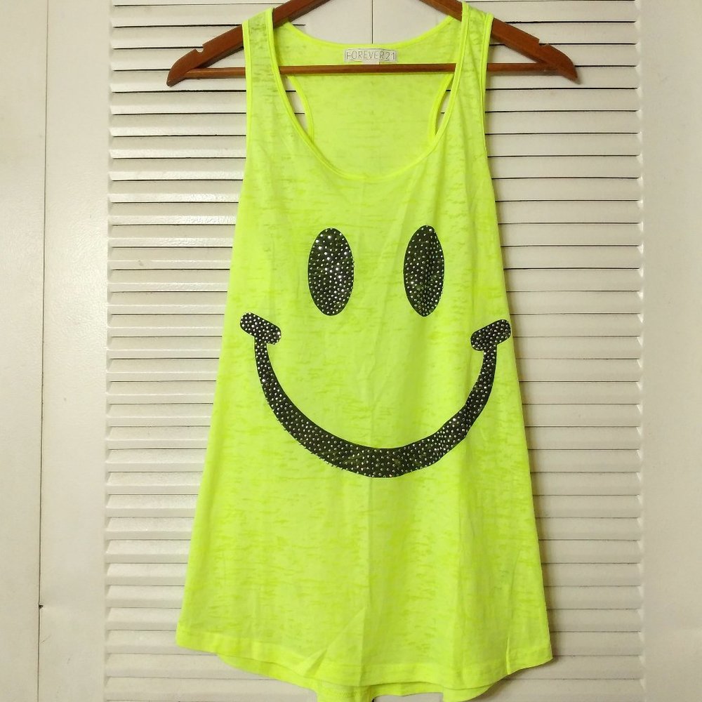Forever 21 Smiley Face Burnout Tank Yellow L